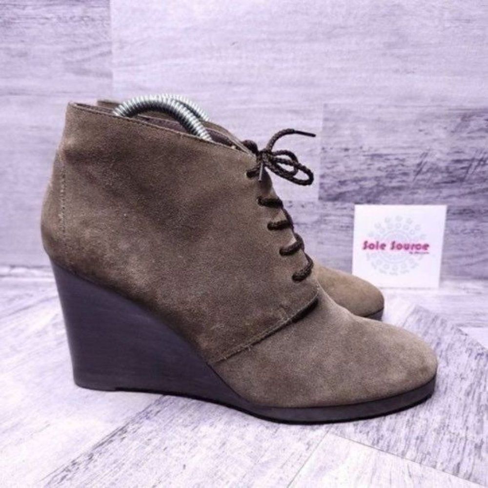 Franco Sarto Weston Suede Lace Up Wedge Ankle Boot Brown Women's sz 8.5